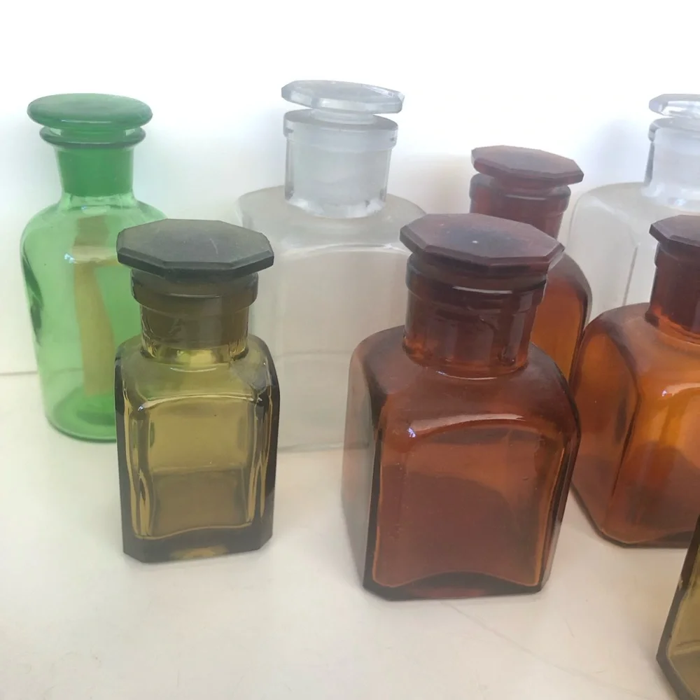 Vintage Glass Apothecary Laboratory Chemistry Bottles Set of 8